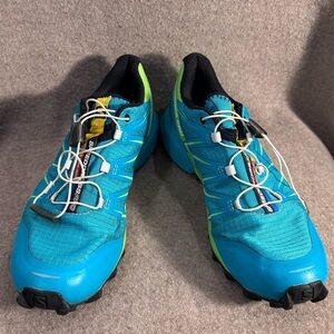 Salomon Sz 7 Speedcross Pro Turquoise and Lime Running ShoesLace Up Sneakers
